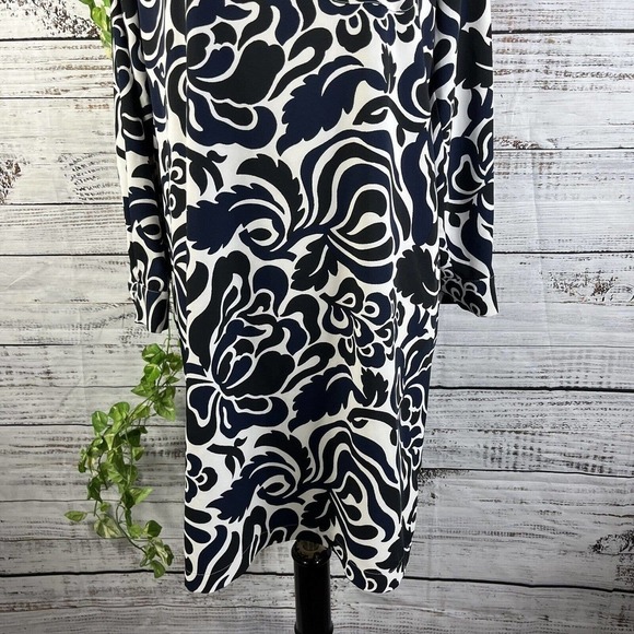 Ann Taylor Loft Dress size Small Black Blue Floral Boho Straight Knee Wedding - Picture 10 of 15
